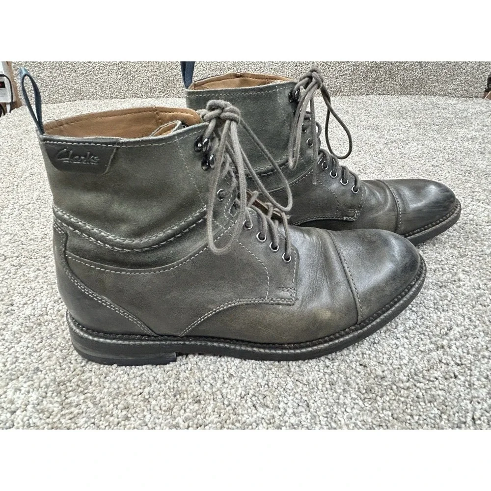 Clarks Mens Size 9M‎ Bushwick Peak Grey Leather Suede Lace up Boots